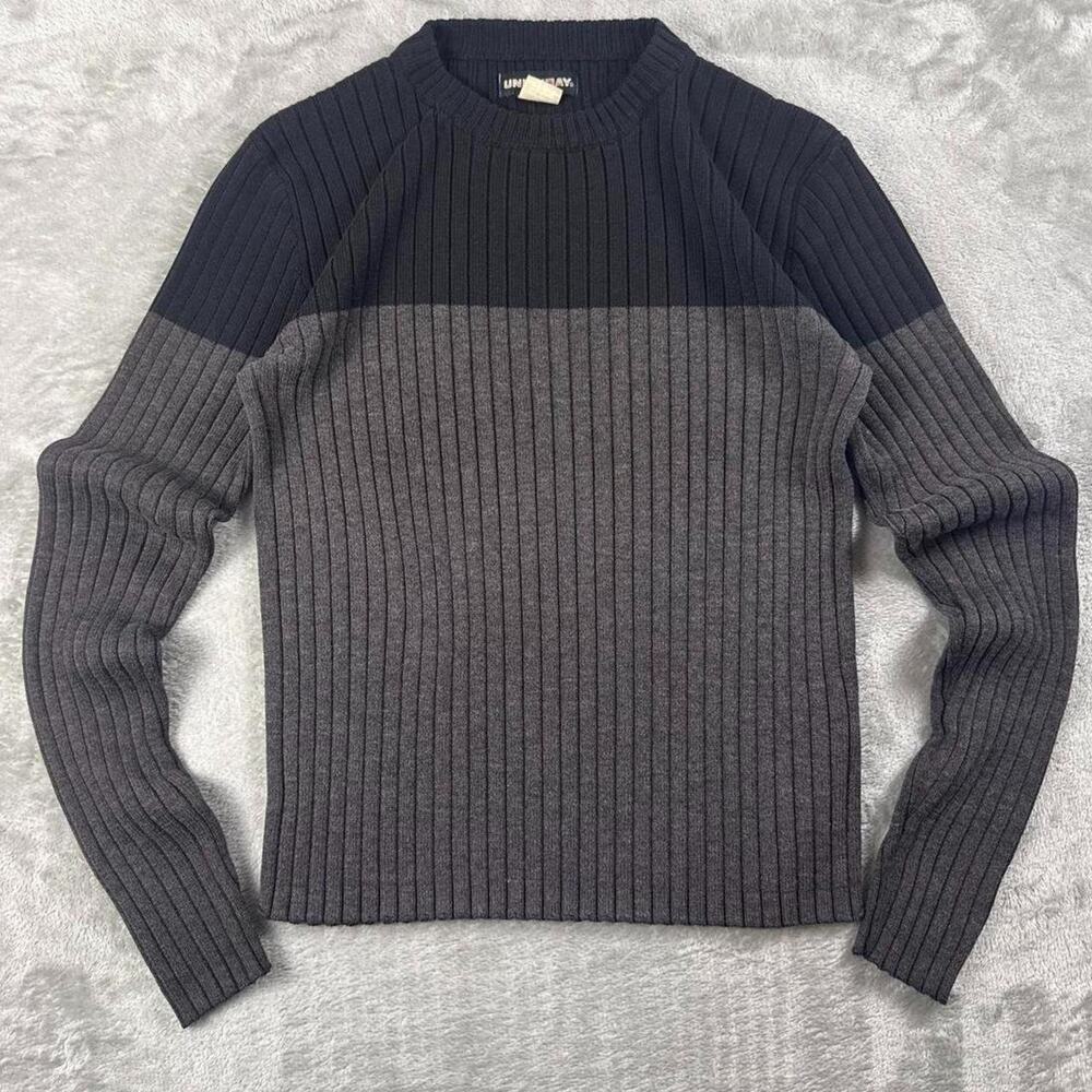 Vintage 90s Unionbay Women’s Medium Ribbed Knit Sweater Gray Black